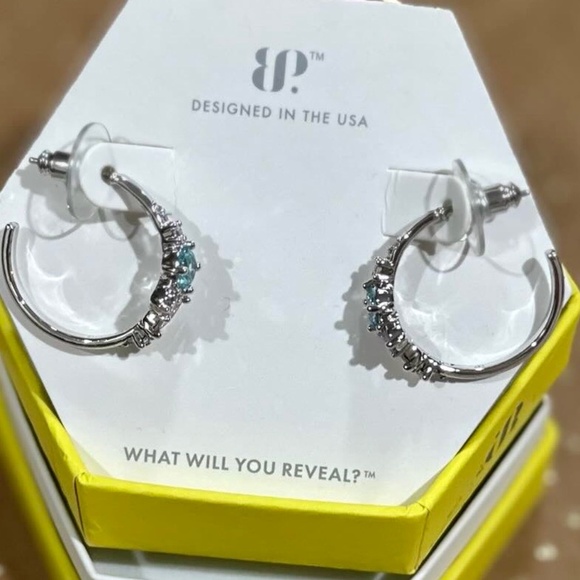 ✨ Bomb Party Rhodium-Plated Sparkle Hoop Earrings – Aquamarine, Lavender Topaz & - Picture 3 of 4